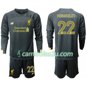 Camisolas de Futebol Liverpool MIGNOLET 22 Guarda Redes Criança Equipamento Principal 2019/20 Manga Comprida